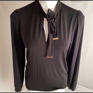 MICHAEL Michael Kors black v-neck bow stretch blouse M